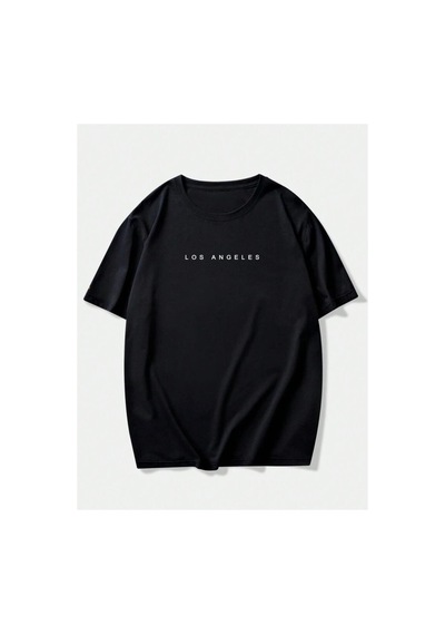 Medinenur Los Angels Yazı Detaylı Basic T-shirt Siyah