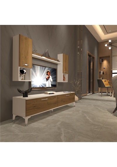 Decoraktiv Eko 5da Mdf Std Silver Tv Ünitesi Tv Sehpası - Beyaz Pera Beyaz - Meşe