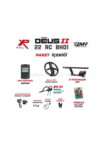 DEUS 2 - 22,5cm FMF Başlık, Ana Kontrol Ünitesi (RC), BH-01 Kablolu Su Geçirmez Kulaklık