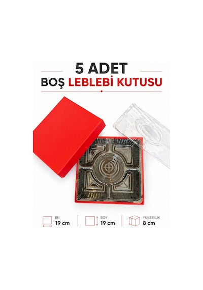Kolix Kırmızı Boş Kuruyemiş Leblebi Kutusu Sert Taslama Kutu 5 Adet 19x19x8 Cm