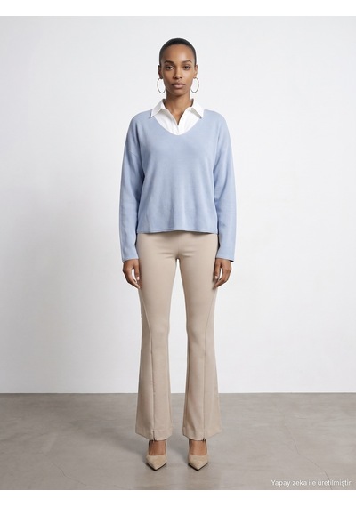Dilvin 73037 Fermuar Detaylı Flare Pantalon Koyu Taş
