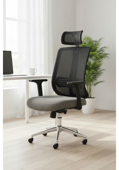 Upstyle Poyraz Başlıklı Fileli Ergonomik Çalışma Koltuğu Siyah Krom Koltuk 66 125 65 Cm