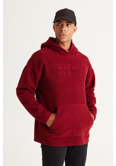 AC&Co / Altınyıldız Classics Erkek Oversize Bol Kesim Kapüşonlu Polar - Bordo