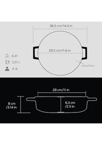 Döküm Çok Amaçlı Yayvan Tencere Çap Ø 28 Cm - Trendy Siyah Belirtilmemiş