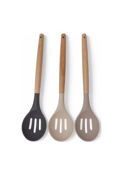 Deconox Bambu Saplı Silikon Delikli Servis Kaşığı, Bambu Uzun Silikon Delikli Servi Kaşığı 27cm 3 Renk Seçenek