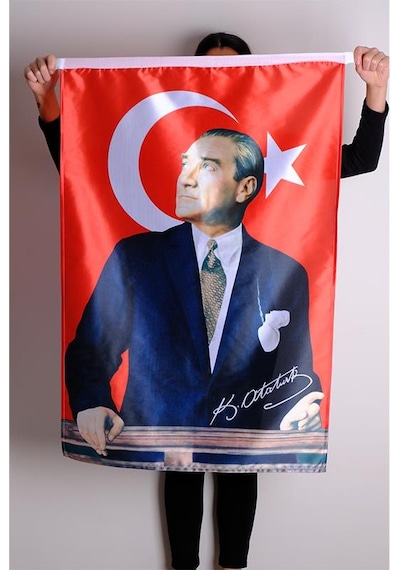 Atatürk Baskılı Türk Bayrağı Raşel Kumaş Dijital Baskı 300x450 cm
