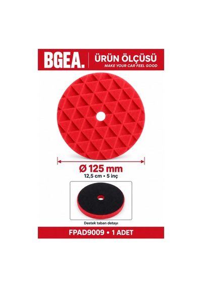 Bgea Elmas Yüzey 5 İnç 125 Mm Kırmızı Destek Tabanlı Pasta Süngeri