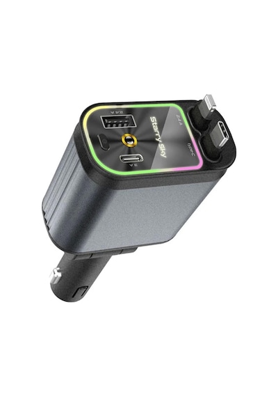 Vtn-01 4'ü 1 Arada Type-c Pd Hızlı Şarjlı 66w ,geri Çekilebilir Araç Telefonu Şarj Cihazı Siyah