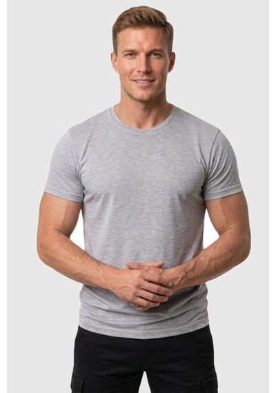 Rizzup Erkek Gri Slim Fit %90 Pamuk Likralı Yumuşak Dokulu Basic Tişört 1801131