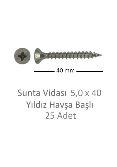 Sunta Vidası, 5,0 X 40 Mm, 25 Adet, Yhb Vida 5 x 40