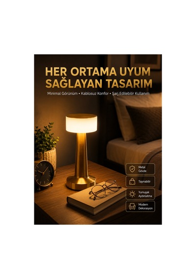 Kablosuz Renkli Masa Ve Gece Lambası Altın Rengi Dokunmatik Led Lamba Çok Rnekli