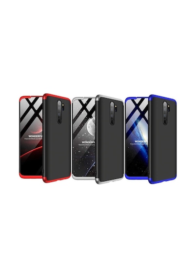 Noktaks - Redmi Note 8 Pro Uyumlu Kılıf Parmak İzi Tutmayan Alt Üst Geçmeli 3 Parça Ays Kapak - Mavi - T10537