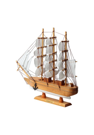 Dekoratif Ahşap El Yapımı Yelkenli Gemi Maketi Masaüstü Biblo Ev Ofis Hediyesi 40 Cm. Model A