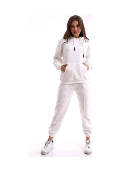 Winmoda34 Boyfriend Oversize Eşofman Takımı Kapüşonlu BEYAZ