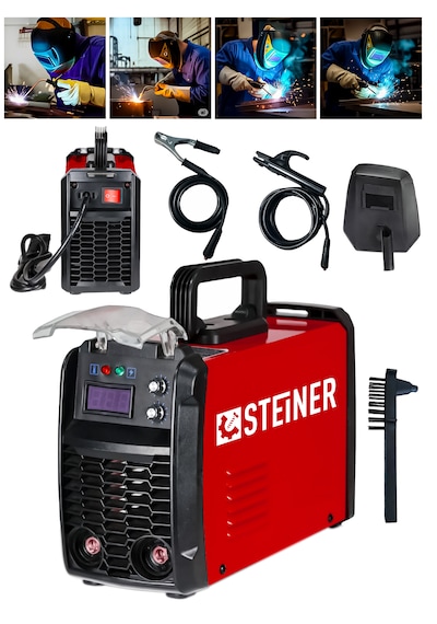 Steiner 250 Amper İnverter Mega Stick Çift Kartlı Hava Soğutmalı Dijital Göstergeli Çanta Kaynak Makinesi Kırmızı