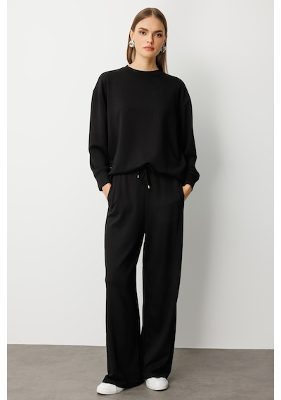 Mizalle Beli Lastikli Yumuşak Dokulu Siyah Jogger Pantolon Siyah