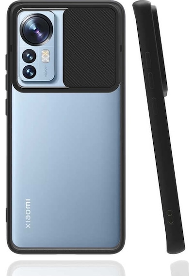 Kilifone - Xiaomi Uyumlu Mi 12 - Kılıf Slayt Sürgülü Arkası Buzlu Lensi Kapak - Siyah