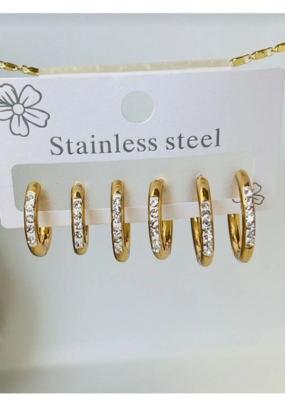 Gold Renk Zirkon Taşlı 6'lı Set Küpe Altın