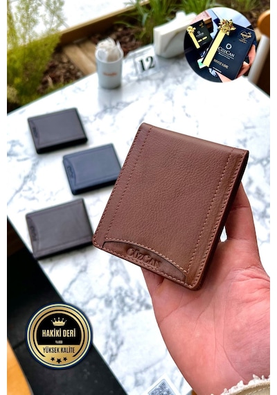 Taba Kelebek Model Gerçek Deri Erkek Isme Özel Baskılı Cüzdan Taba