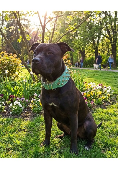 Deri Köpek Koruma Tasması Yeşil