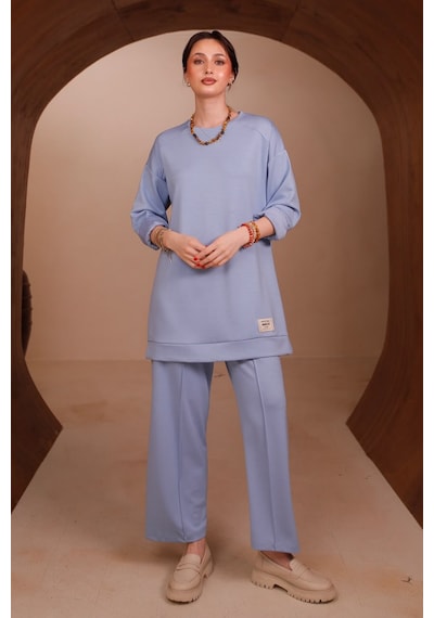 Balenbi Kadın Oysh Modal Kumaş Oversize 80 Cm Tunik Bol Paça Pantolon Tesettür Takım 1228 Mavi Balenbi Kadın Oysh Modal Kumaş Oversize 80 Cm Tunik Bol Paça Pantolon Tesettür Takım 1228 Mavi