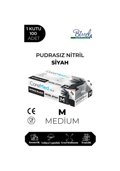 Nitril Siyah Pudrasız Muayene Eldiveni M - 1 Paket 100 Lü