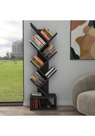 Reyo Home Enda Erine 8 Raflı Zikzak Kitaplık Antrasit