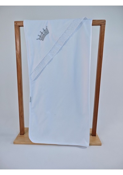 Ekru %100 Pamuklu Bebek Battaniyesi Nakışlı Kız / Erkek Puset Örtüsü Hediyelik Yenidoğan 85x85cm Ekru