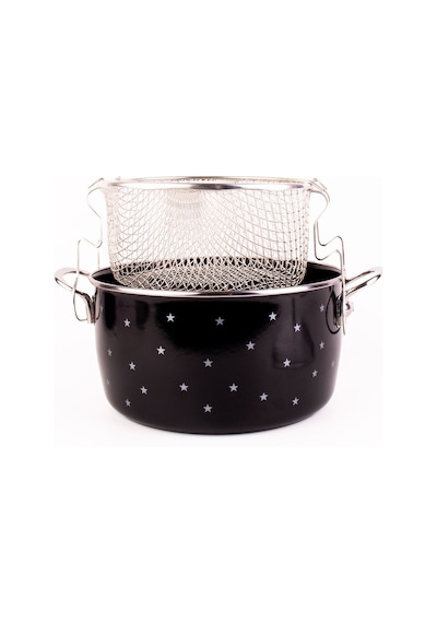 Star Emaye Yıldız Desenli Fritöz/kızartma Tenceresi 24cm-4litre Siyah