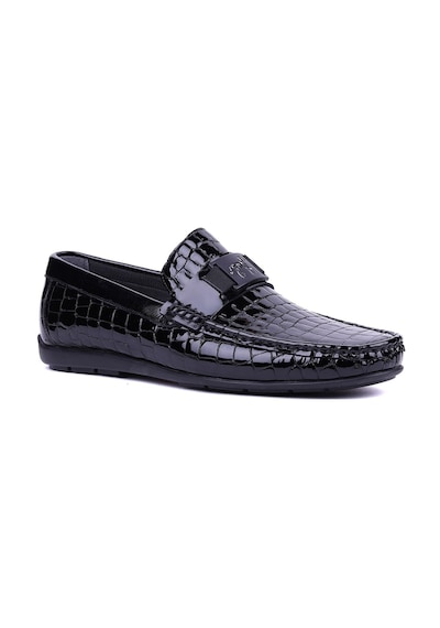 Fosco - Hakiki Deri Siyah Croco Erkek Loafer - 2094 -1506