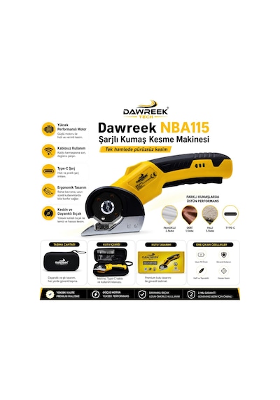 Dawreek Nba115 Şarjlı Kumaş Kesme Makinesi Type-c Girişli Sarı