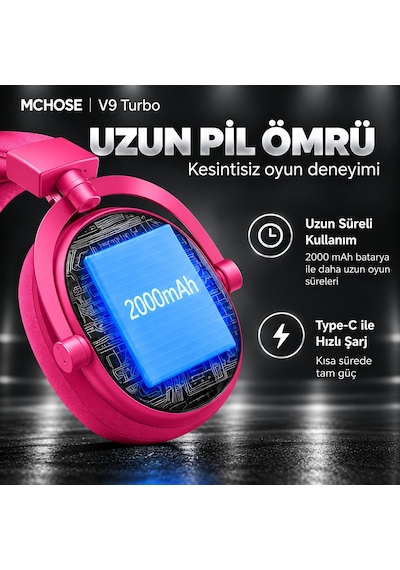 Mchose V9 Turbo+ Berry Red 7.1 Surround Kablosuz Gaming Kulaklık Hw-v9-12