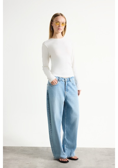 Defacto Slim Fit Bisiklet Yaka Fitilli Kaşkorse Uzun Kollu Basic Tişört I4450ax26auer105 Ekru-er105