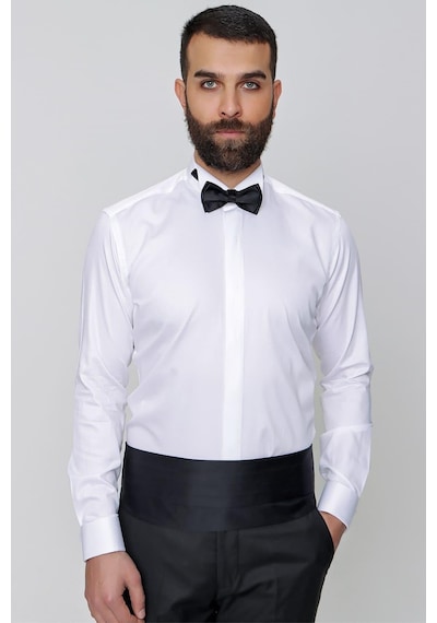 Efor Slim Fit Duble Manşet Ata Yaka Ekru Damatlık Smokin Gömlek Gk 148 Ekru