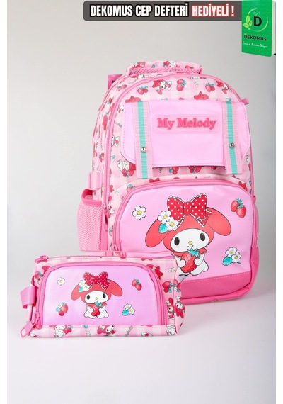 X Dekomus Lisanslı My Melody Sweet Berry Collection Büyük Boy Okul Çantası Ve Kalem Çantası Seti Açık Gri