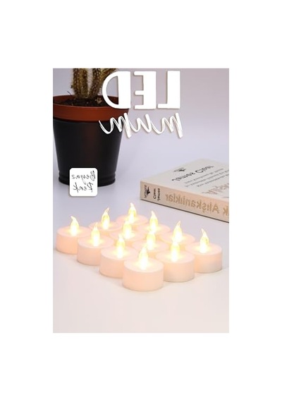 12 Adet Mini Dumansız Pilli Dekoratif Led Mum, Beyaz 10c