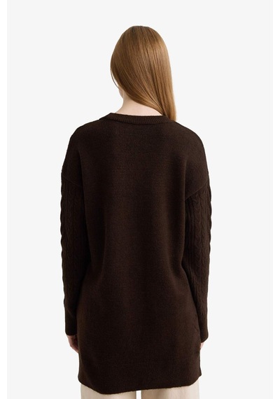 Defacto Relax Fit Bisiklet Yaka Triko Kazak Tunik F4530ax25wnbn341 Kahve-bn341