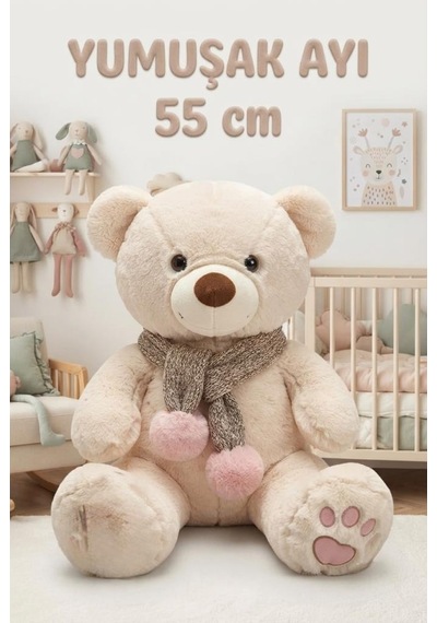 Buffy Atkılı Ayı Ekru 55cm Sevimli Konforlu: Peluş Uyku Yastığı Ve Sarılma Arkadaşı Dekoratif Oyuncak Beyaz
