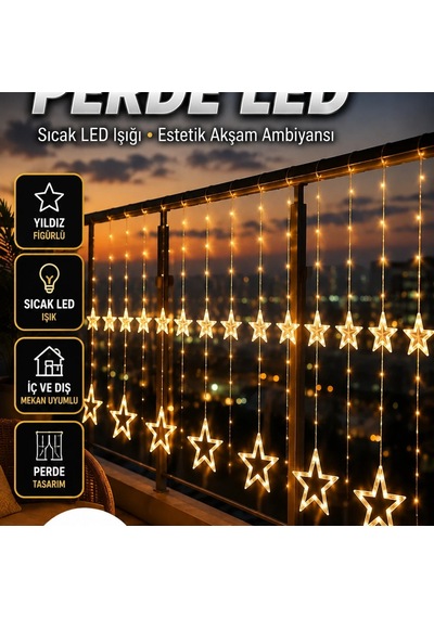 Yıldız Figürlü Perde Led Işık 3x3 Metre Dekoratif Aydınlatma Diğer