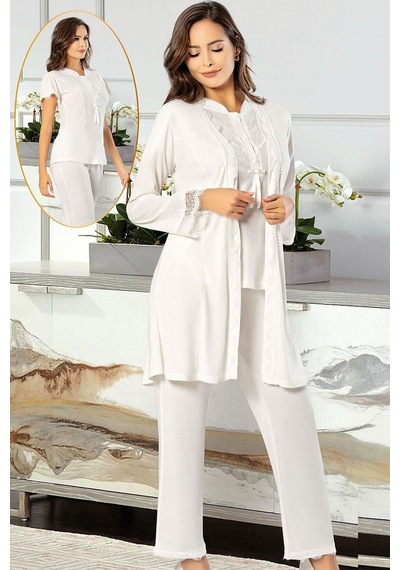 Xses 4750 Kadın Hamile Lohusa Sabahlıklı Pijama Takım-ekru