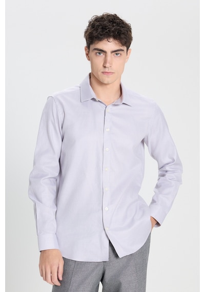 Ac&Co / Altınyıldız Classics Erkek Grı Beyaz %100 Pamuk Slim Fit Dar Kesim Klasik Yaka Kareli Gömlek