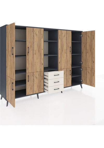 Hyperion Dolap 11 Raflı 3 Çekmeceli 8 Kapaklı 220x44x163 Antrasit Antrasit-çam/aytaşı Hyperion Dolap 11 Raflı 3 Çekmeceli 8 Kapaklı 220x44x163 Antrasit Antrasit-çam/aytaşı