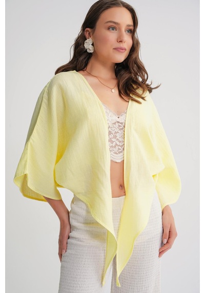 Mixray 4723 Kadın Önü Bağlamalı Bolero Bluz Sarı