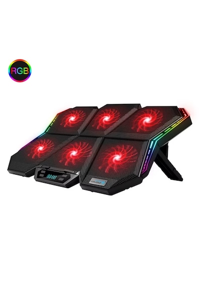 Rgb Işıklı 6 Fanlı 7 Kademeli Lcd Göstergeli Notebook Laptop Soğutucu Stand Coolcold 17 İnç Sessiz