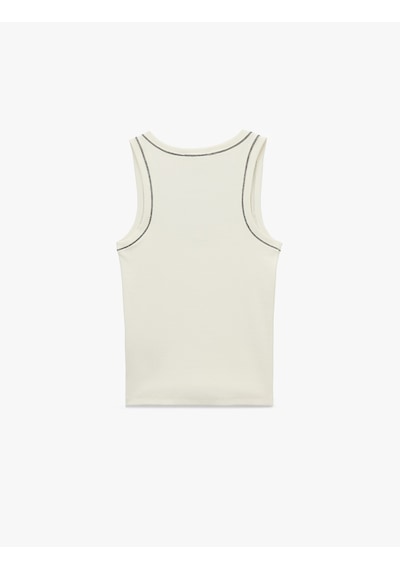 Koton Pamuklu Slim Fit Dikiş Detaylı U Yaka Halter Yaka Fitilli Atlet Ekru 6sak10246ek
