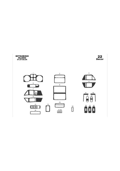 Mitsubishi Pajero Torpido Kaplama 2001-2004 22 Parça Karbon
