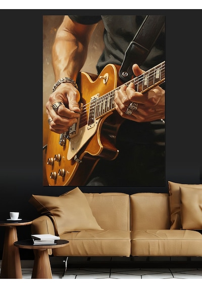 Ahşap Tablo Gitar Çalan Adam Eller