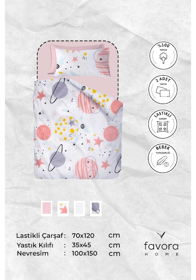 Astromini %100 Pamuk Bebek Nevresim Takımı - Pembe