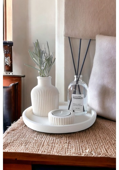 Dekoratif Minyatür Çizgili Vazo 100 Ml Oda Kokusu Mumluklu Set Tealight Mum Dahil Değildir