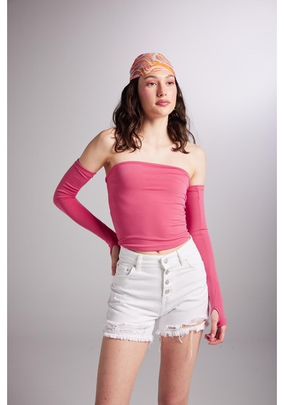 Holly Lolly Kolları Ayrı Straplez Smooth Bluz Pembe